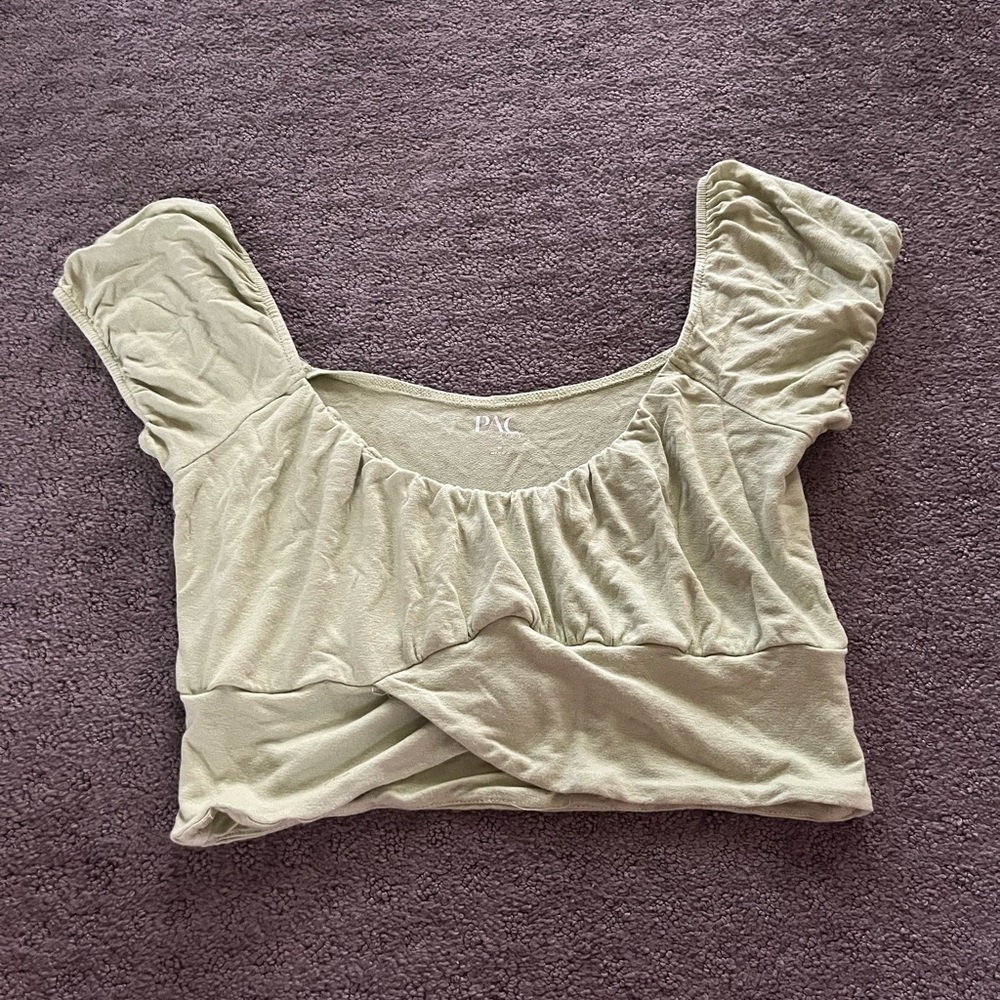 PacSun Green Puff Sleeve Ruched Blouse